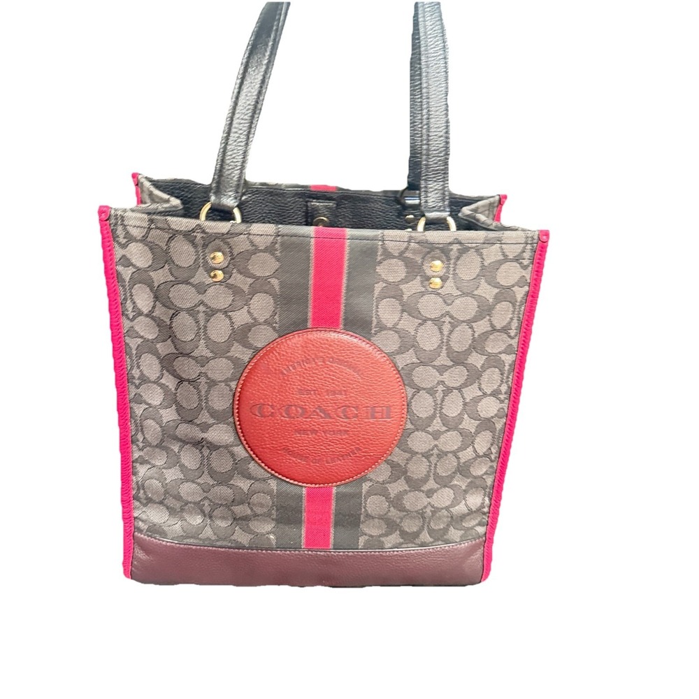 COACH Dempsey Tote In Signature Jacquard With Hot Pink Stripe